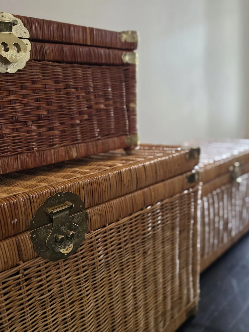 Made In Hong Kong..Woven Rattan Storage Trunk Set - Natural Brown